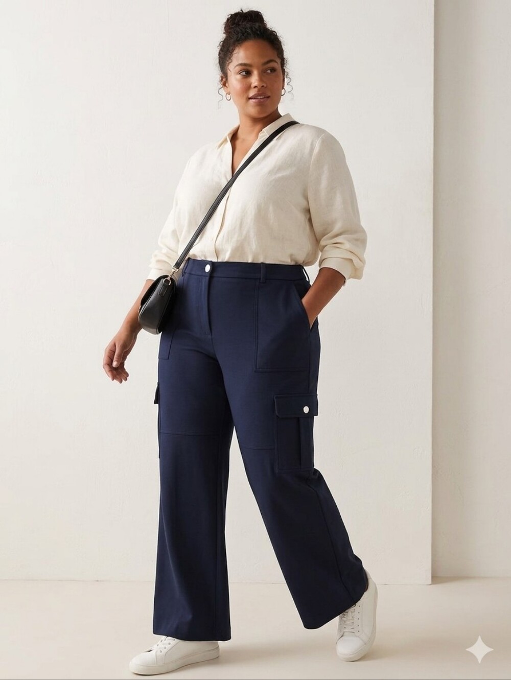 Lauren Ralph Lauren Navy Wide Leg Pants With Cargo Pockets, Size 20W